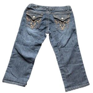 Y2K Capri Rhinestone Embellished Heavy Bling Low Rise Size 7 Flap Back Pocket